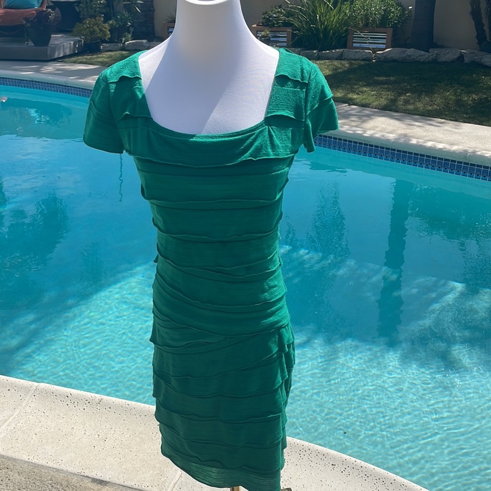 Sexy, bodycon, layered, green, midi dress | Sz S
